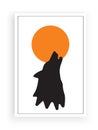Wolf silhouette on full moon, vector. Scandinavian minimalist art design. Wall art, artwork