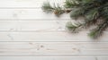 Minimalist Palette: Pine Tree Branches On White Wooden Background