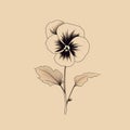 Minimalist Pansy Flower Line Art On Beige Background