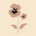 Minimalist Pansy Flower Vector Illustration On Beige Background