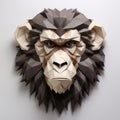 Minimalist Paper Monkey Head Wall Art In Taupe