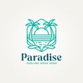 minimalist paradise beach line art badge icon logo template vector illustration design. simple modern villa resort, hotel, Royalty Free Stock Photo