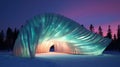 Minimalist Parametric Architecture In Northern Lights With Soft Colored Installations