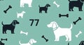 Minimalist pattern of black and white dogs and bones on a teal background with the number 77 Royalty Free Stock Photo