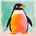 Minimalist Penguin Art: Bold Outlines, Bright Colors, Nursery Room Decor