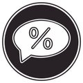 Minimalist percentage symbol in speech bubble icon within a round black frame Royalty Free Stock Photo