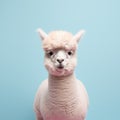 Minimalist Photography Of A Cute Alpaca On Blue Background