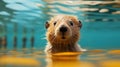Minimalist Photography Of A Cute Beaver In A Pool Of Water