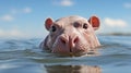 Minimalist Photography: Detailed Hippopotamus Swimming In Water
