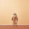 Minimalist Photography: A Hawk Perched On A Peachy Wall