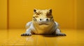 Minimalist Photography: Intense Gaze Of A Cute Crocodile On Yellow Tiled Floor