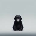 Minimalist Photography Of A Playful Chimpanzee Baby On Grey Background