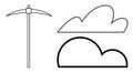Simplified Pickaxe and Cloud Outlines Representing Mining and Cloud Technology Royalty Free Stock Photo