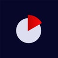 Minimalist pie chart with gray circle and red segment on dark canvas