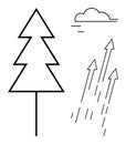 Minimalist Pine Tree with Cloud and Upward Arrows Representing Growth and Progress Royalty Free Stock Photo