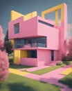 Minimalist Pink and Yellow House