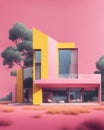 Minimalist Pink and Yellow House