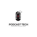 Minimalist podcast tech logo design music studio record icon vector template modern
