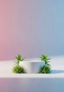 Minimalist podium with green plants and soft gradient background Royalty Free Stock Photo