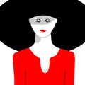 Minimalist Portrait of a Stylish Lady. in a Wide-brimmed Black Hat