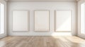 Minimalist Portraits: Three Empty Frames In Open Room Stock Photo