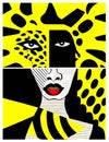 Minimalist postcard, modern fashion collage with abstract African woman portrait and leopard print, vector flat