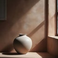 Minimalist pottery in complimentary setting ochre color