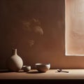 Minimalist pottery in complimentary setting ochre color