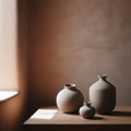 Minimalist pottery in complimentary setting ochre color