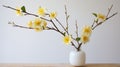 Minimalist Primrose Arrangement: White Vase With Yellow Flowers