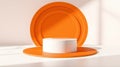 Minimalist Product Display with Circular Orange Backdrop and Pedestal