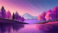 Minimalist purple-pink gradient and trees landscape, Colorful autumn trees. Royalty Free Stock Photo