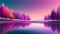 Minimalist purple-pink gradient and trees landscape, Colorful autumn trees on digital art concept Royalty Free Stock Photo