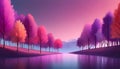 Minimalist purple-pink gradient and trees landscape, Colorful autumn trees on digital art concept Royalty Free Stock Photo