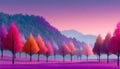 Minimalist purple-pink gradient and trees landscape, Colorful autumn trees on digital art concept Royalty Free Stock Photo