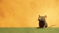 Minimalist Rat On Yellow Wall: Exaggerated Caricature In Brown And Orange