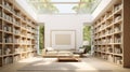 A minimalist reading room with modern bookcases and a collection of antique hardcovers Royalty Free Stock Photo