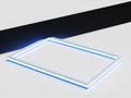 Minimalist rectangular frame with vibrant blue neon light on a bright white surface Royalty Free Stock Photo