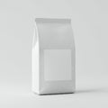 A minimalist, rectangular, white packaging bag with sharp edges stands upright Royalty Free Stock Photo