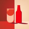 Minimalist Red Beer Bottle And Glass In Experimental Juxtaposition Royalty Free Stock Photo