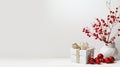 Minimalist Red Berries Christmas Gifts On White Background Royalty Free Stock Photo