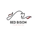 Minimalist red bison logo design, line art style