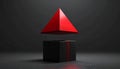 Minimalist Red Pyramid Floating Above Black Cube Royalty Free Stock Photo