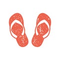 Minimalist red slippers pair traditional summer beach vacation shoes top view grunge texture