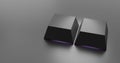 Minimalist render of two blank keycaps with purple backlight glow Royalty Free Stock Photo
