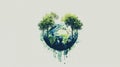 A minimalist representation of the Earth with trees sprouting from the