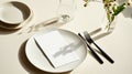 Minimalist restaurant table setting with a blank menu template for branding mockup Royalty Free Stock Photo