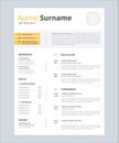 minimalist resume template design with yellow elements, vector eps10