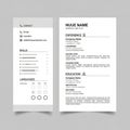 Minimalist resume template with two columns. The left column features contact Royalty Free Stock Photo
