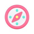 Minimalist retro compass with arrow for geography position geolocation checking pink 3d icon vector